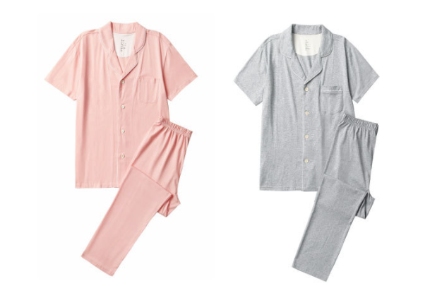 Short-sleeve knit double-rib pyjamas without side seams