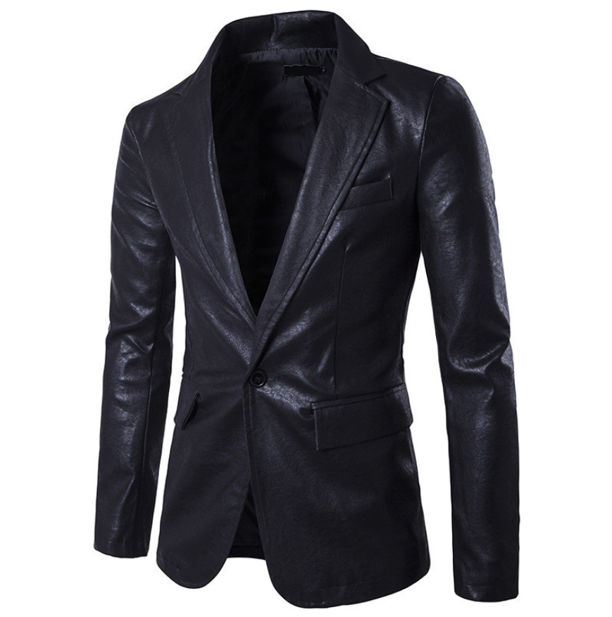 Men's European and American pure color slimming PU leather fashion suit
