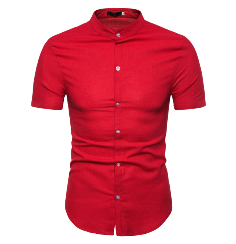 Men's plain cotton and linen short-sleeved shirts