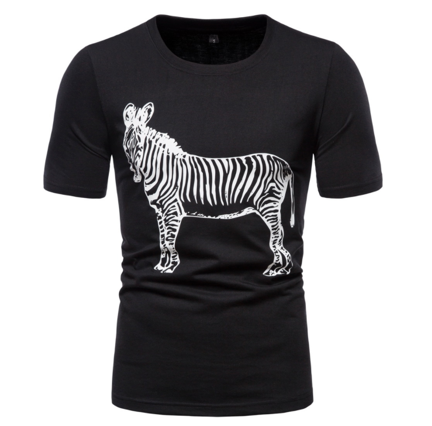 Men's round neck short sleeve T-shirt with striped horse print