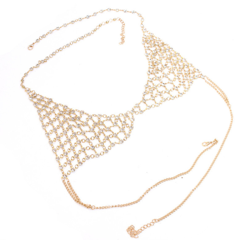 Tassel rhinestone multilayer body chain