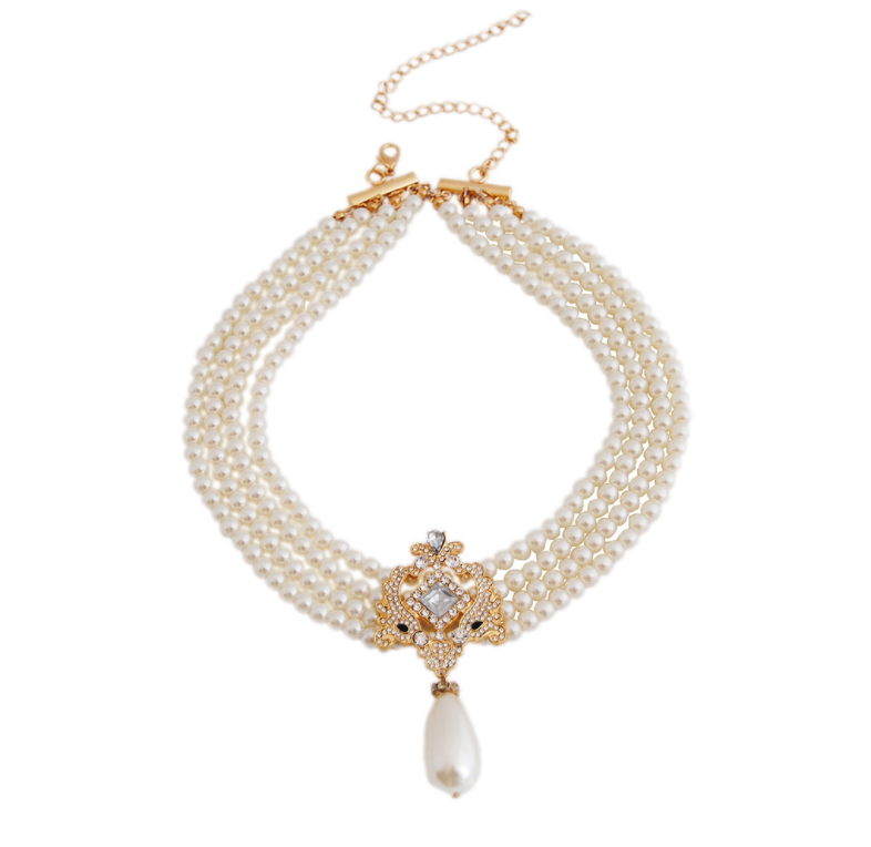 Multi-layer pearl rhinestone sweet bridal necklace with exaggeration