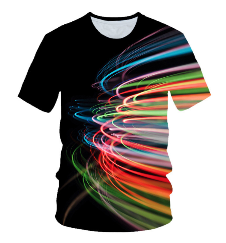 Color line digital printing short sleeves loose