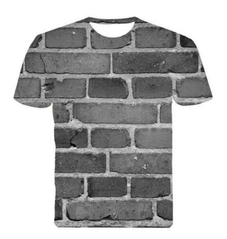Men's grey wall digital print turtleneck loose short sleeves