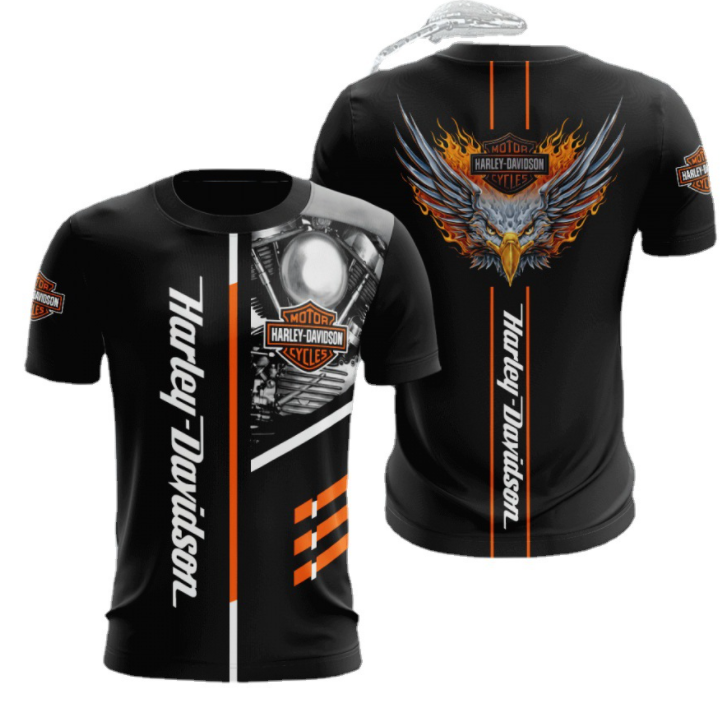 Men's Harley-Davidson digital print loose round neck short sleeves