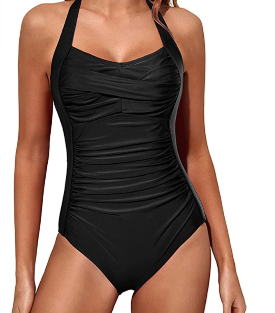 Women's tuck - in vintage halter pleat padded swimsuit