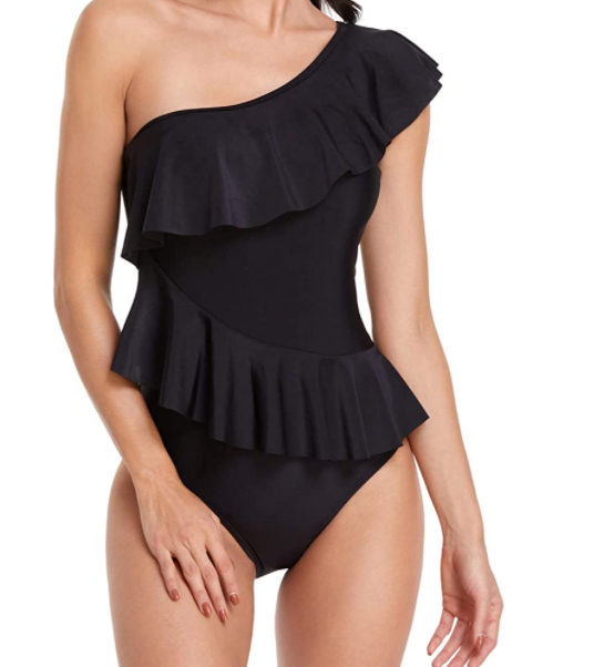 Women's one-shoulder pleated swimsuit